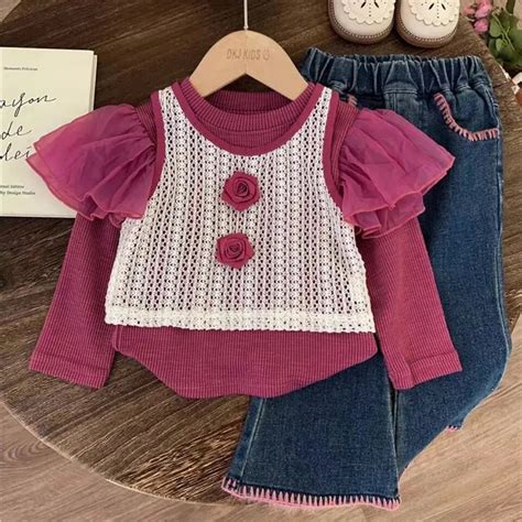 Girls Purple Top And Jeans Set - TrendyKid