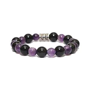 Buy Aqeeqee Natural Amethyst with Black Obsidian Gemstone Unisex ...