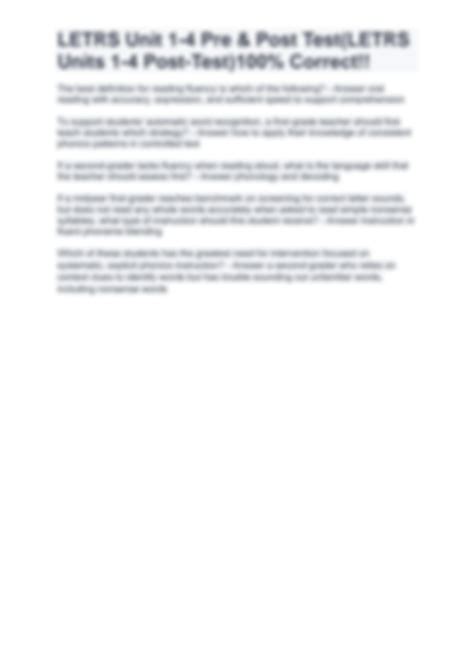 SOLUTION: Letrs unit 1 4 pre post test letrs units 1 4 post test 100 ...