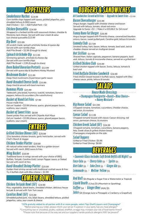 Food & Drink Menu - Columbus Funny Bone Comedy Club & Restaurant