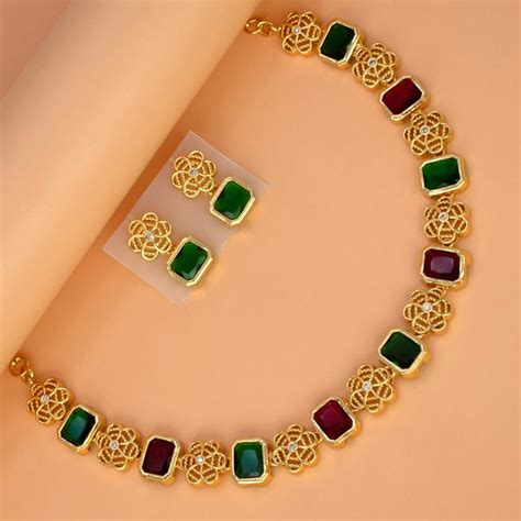 Elegant Antique Floral Square Stone Sufi Necklace Set | Kollam Supreme ...