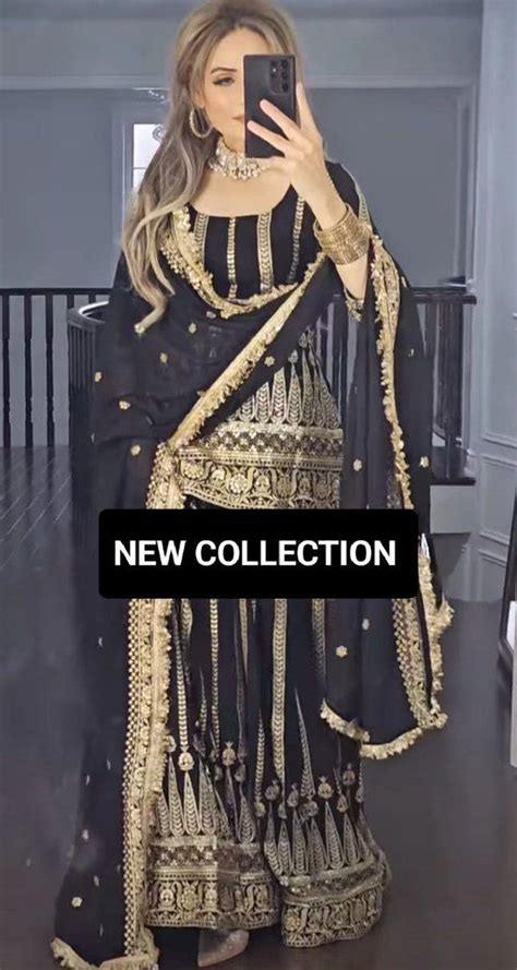 SHIMAR DESIGNER - BLACK GEORGETTE EMBROIDERY WORK SHARARA SUIT – InCottoM