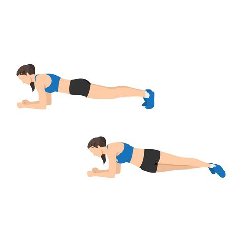Woman doing Plank hip dips exercise. Flat vector illustration isolated ...