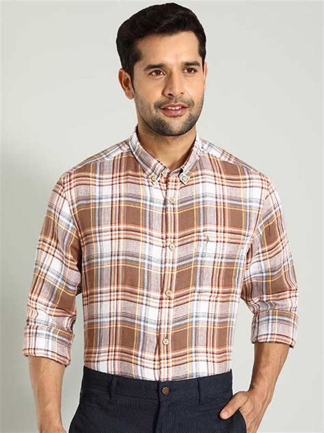 Buy Men Checked Full Sleeve Linen Shirt Online | Indian Terrain