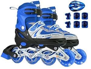 Diswa Adjustable Aluminium Body Inline Skates Combo (Blue, S) : Amazon ...