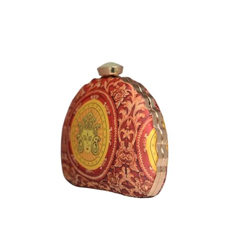 Artklim Maroon Durga Printed D-Shape Clutch