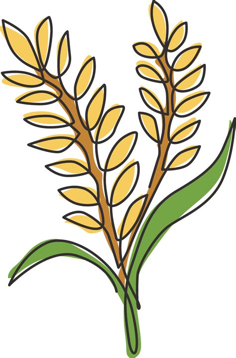 One continuous line drawing of whole healthy organic wheat grain for farm logo identity. Fresh ...