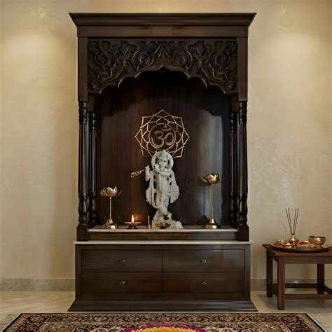 Mandirs | Teak Wood Brown Pooja Mandir | Ishvarya by DZYN – DZYN Furnitures