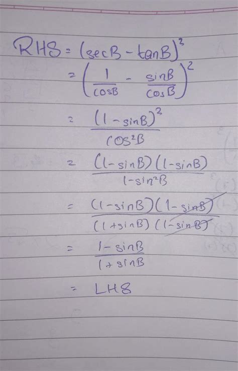(1-sinB)/(1+sinB)=(secB-tanB)^2 - Brainly.in