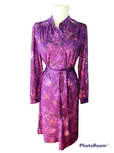 1970s Vintage Day Dress, Home-made Shirt Dress, Midi Purple Shirtwaist ...