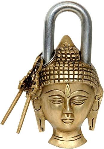 Global Art Solid Brass Buddha Padlock Gold Finish Antique Style Home ...