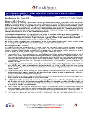 Fillable Online campgoodtimes Informed Consent, Release of Liability ...