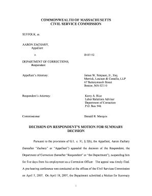 Fillable Online mass Zachary Aaron v Department of Correction 061407 ...