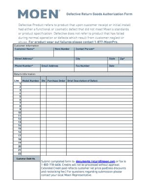 Goods Return Form Template Excel | pdfFiller