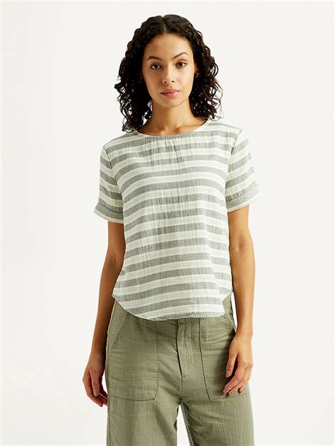 Women's Striped Green Round Neck Top – Levis India Store