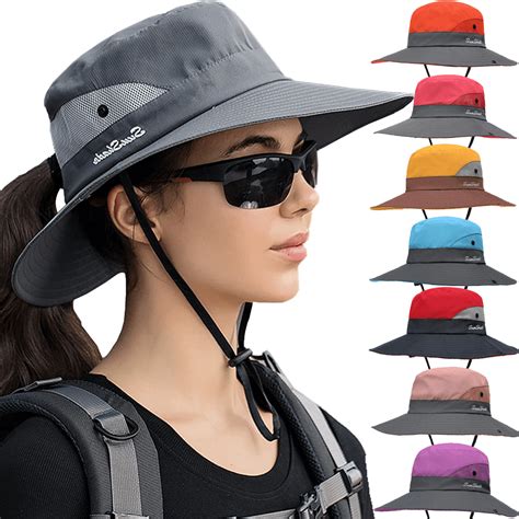 Classic Ponytail Sun Hat for Women,Mesh Bun Ponytail-Hole Bucket Hat UV ...