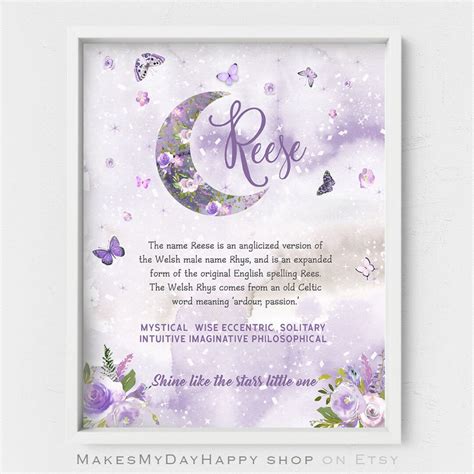 Reese Name Meaning Purple Wall Art,first Name Baby Shower Gift,given ...