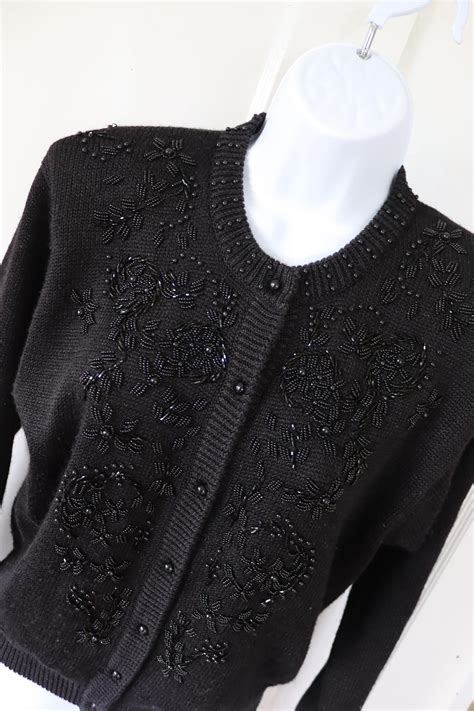 Vintage Black Beaded Cardigan Sweater Vintage Black Sweater With Beaded ...