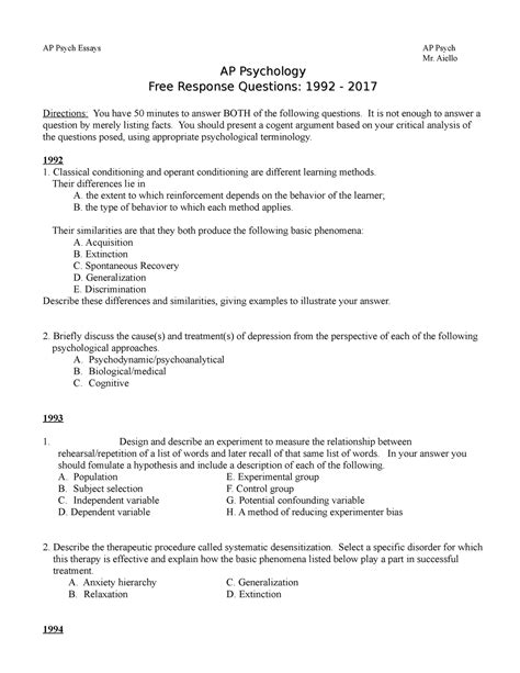 10. Free Responses 92 - 17 - Mr. Aiello AP Psychology AP Psychology ...