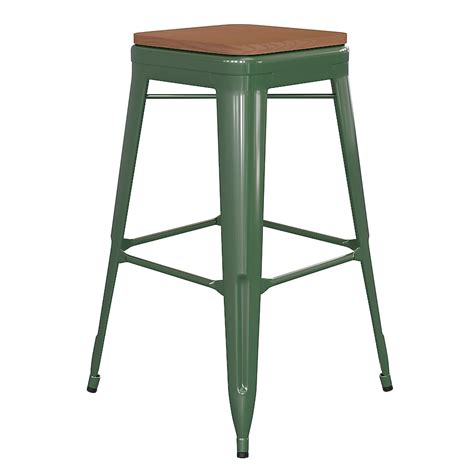 Emma + Oliver Kam 30-in High Backless Green Metal Indoor-Outdoor Bar ...