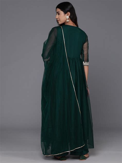 Buy Green Yoke Design Shantoon A-Line Kurta With Palazzos & Dupatta ...