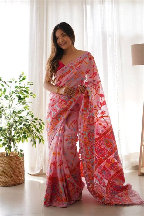 Majesty Pink Pashmina saree With Fancifull Blouse Piece – LajreeDesigner