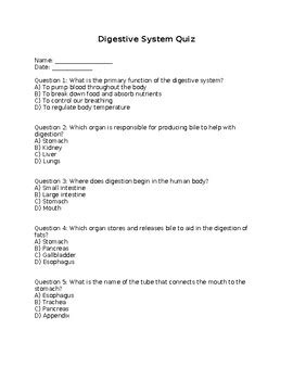 Image result for Digestive System Sample Questions