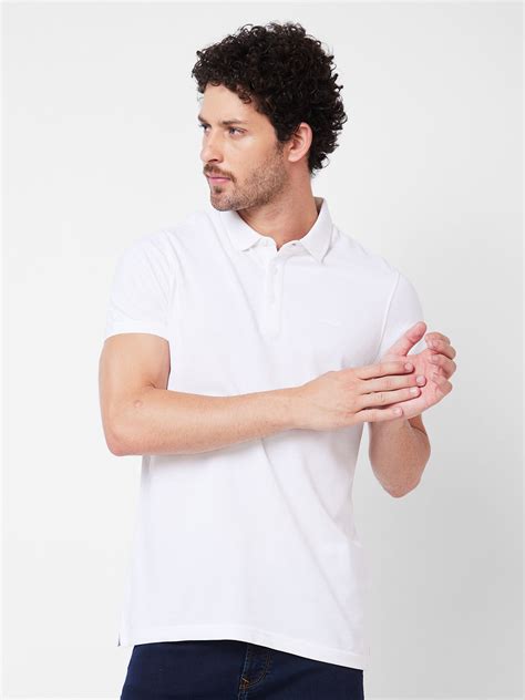 Spykar Polo Collar Half Sleeves White T-Shirt For Men