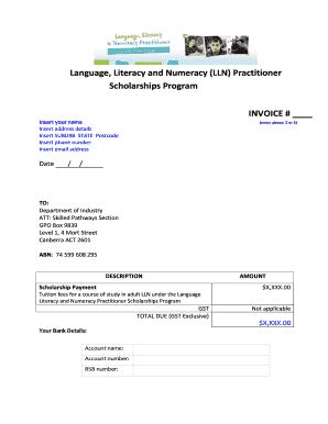 Fillable Online LLNP Scholarships Program Invoice Template - Department ...