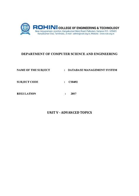 CS8492-UNIT V - DEPARTMENT OF COMPUTER SCIENCE AND ENGINEERING NAME OF ...