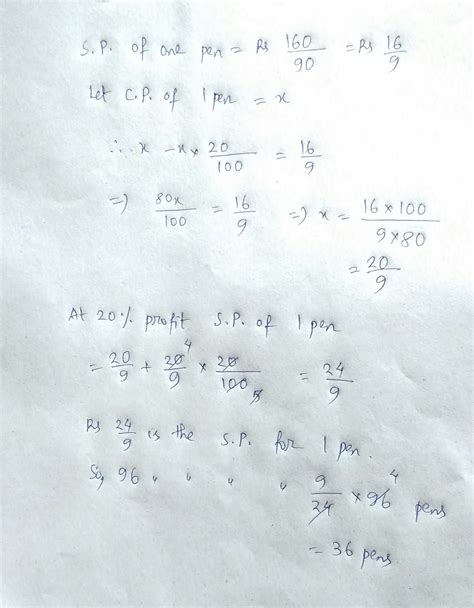 by selling 90 ball pens for Rs 160 a person loses 20%.how many ball ...