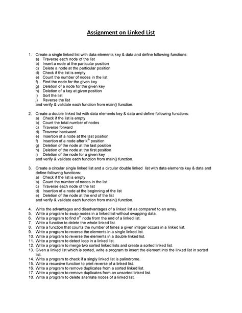 Assignment on Linked List - Assignment on Linked List Create a single ...