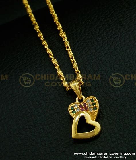 Buy One Gram Gold Multi Stone Heart Design Stone Pendant with Short ...