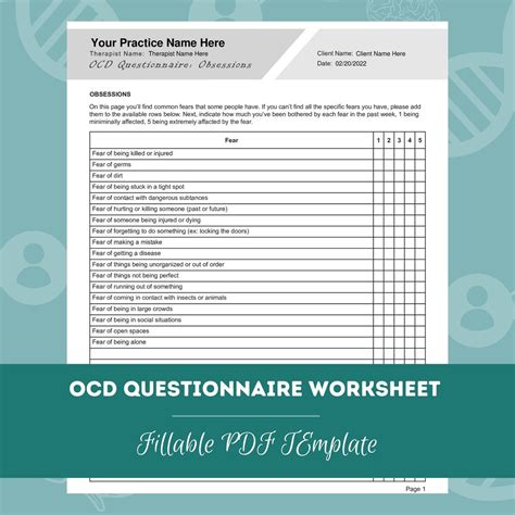 OCD Questionnaire Worksheet | Editable / Fillable PDF Template | for ...