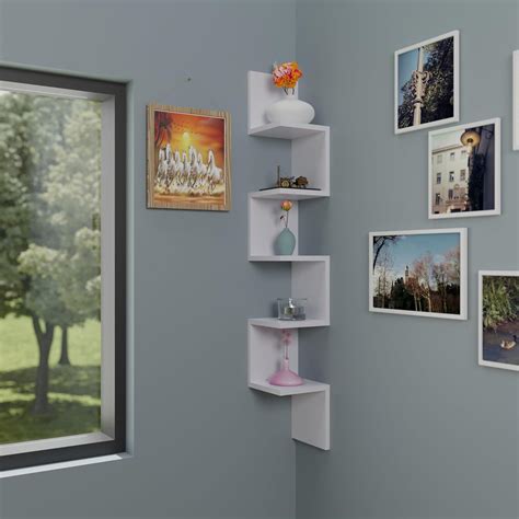 VIKI | Wooden Wall Shelves | Corner Hanging Shelf for Living Room ...