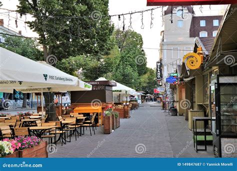 Odessa, Ukraine. a Look To the Pedestrian Street of the City, with a ...