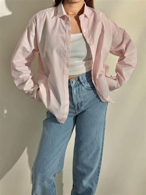 Candy Pink Striped Drop Shoulder Shirt