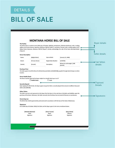 Montana Horse Bill of Sale Template in Google Docs, Word, PDF ...