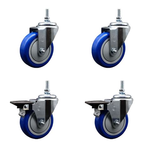Polyurethane Swivel Threaded Stem Caster Set of 4 w/4" x 1.25" Blue ...