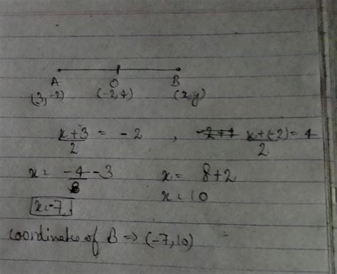 the line AB has midpoint (-2,4) A has coordinates (3,-2) Find the ...