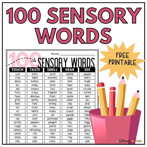 Free Printable PDF | 100 Sensory Words List - Literacy In Focus