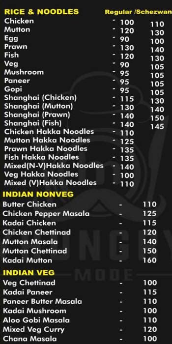 Menu at Hungry Mode, Kelambakkam, No 1
