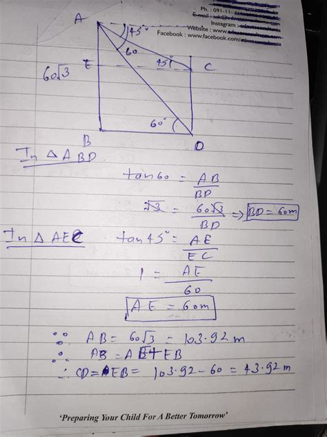 the angle of depression of the top and bottom of a tower as seen from ...