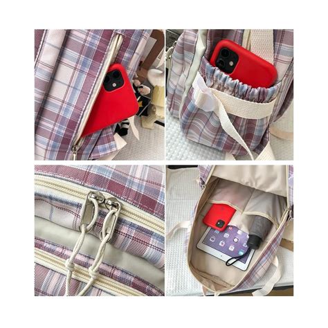Buy Checkered Kawaii Backpack with Pin,Aesthetic Backpack for Girls ...