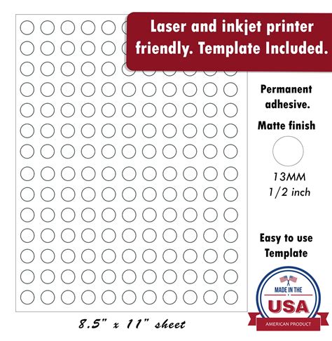 1/2 (0.5) Round White Printable Labels with Template Included for Laser or Inkjet Printer, 1010 ...
