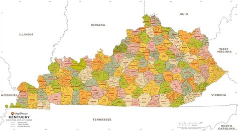 MapSherpa Kentucky ZIP Code Map with Counties - Standard - 36 India | Ubuy