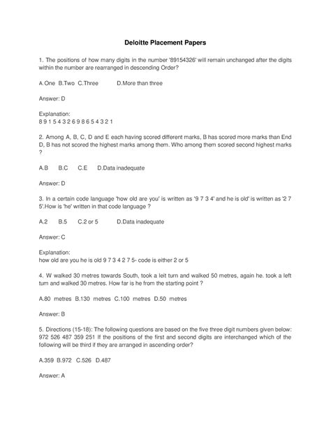 Deolitee-pp - Deloitte Placement Papers The positions of how many ...