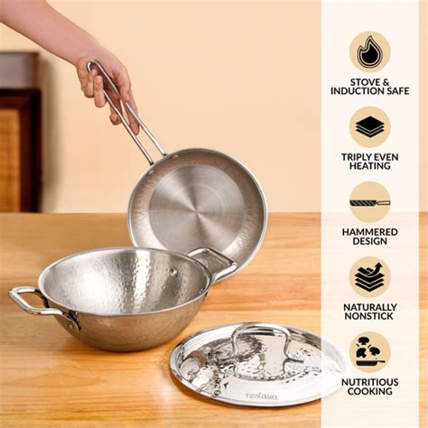 Honeycomb Non Stick Induction Friendly Triply Kadai With Lid 3500ml ...