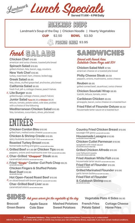 Landmark Restaurant Diner menu in Charlotte, North Carolina, USA