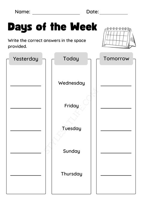 9 Worksheets for Kids to Learn the Days of the Week